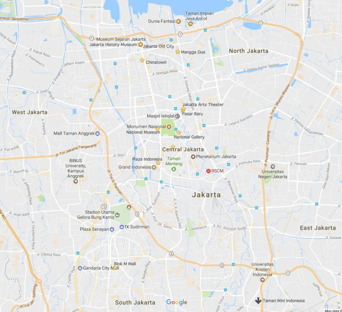 mapa de la vida nocturna en Yakarta