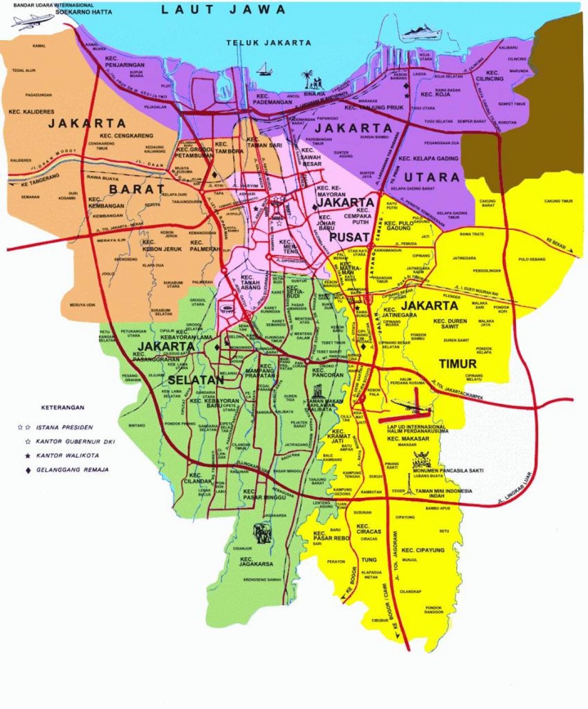 mapa de las atracciones de Yakarta
